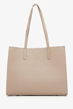  Women's Beige Leather Shopper Bag Estro ER00115665.