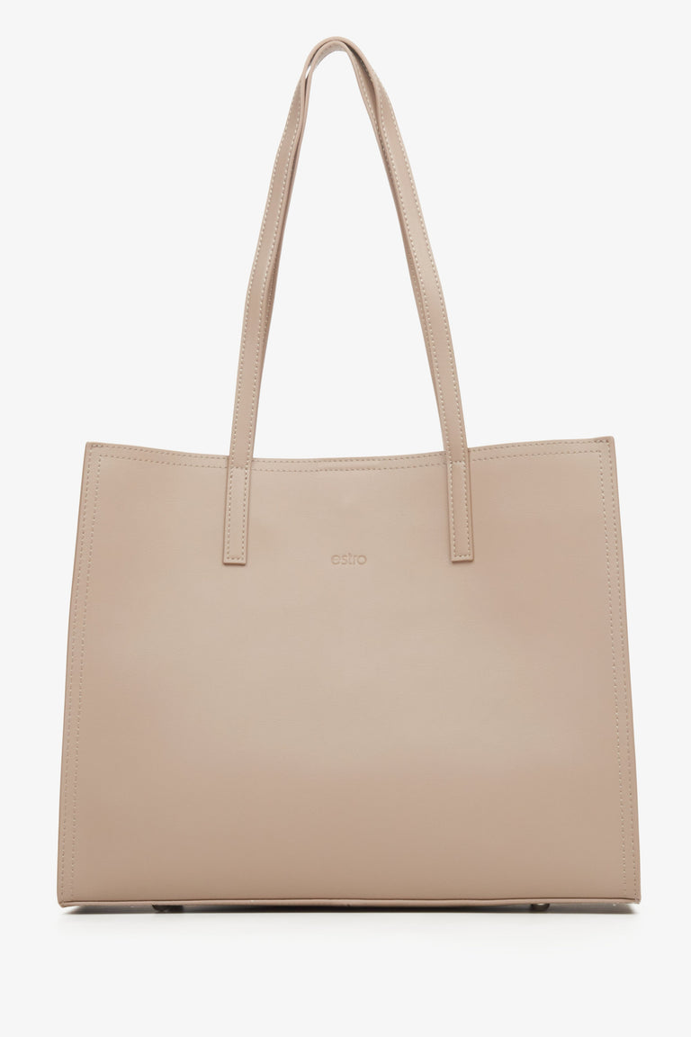  Women's Beige Leather Shopper Bag Estro ER00115665.