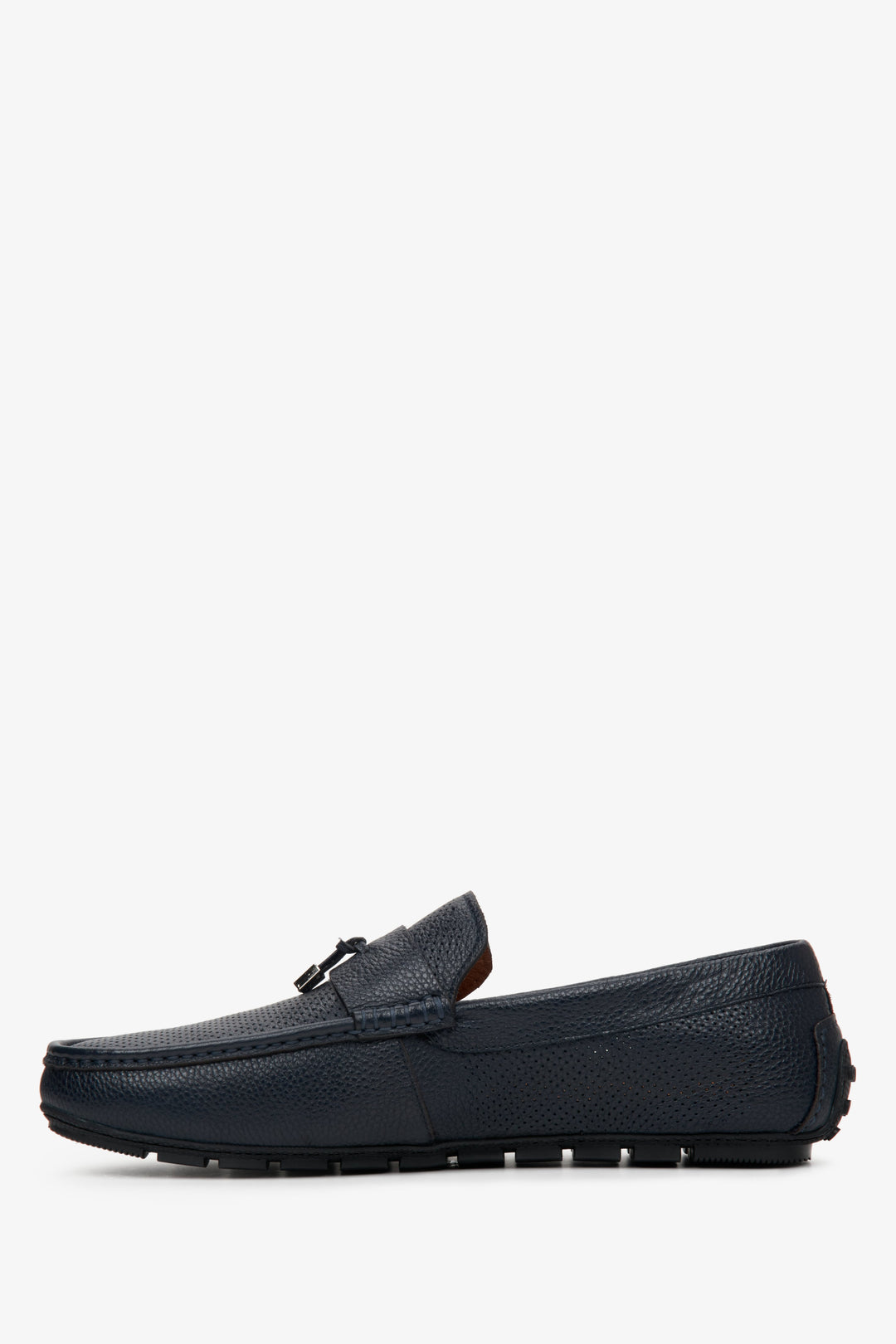 Navy blue leather men's loafers by Estro for fall - shoe profile.