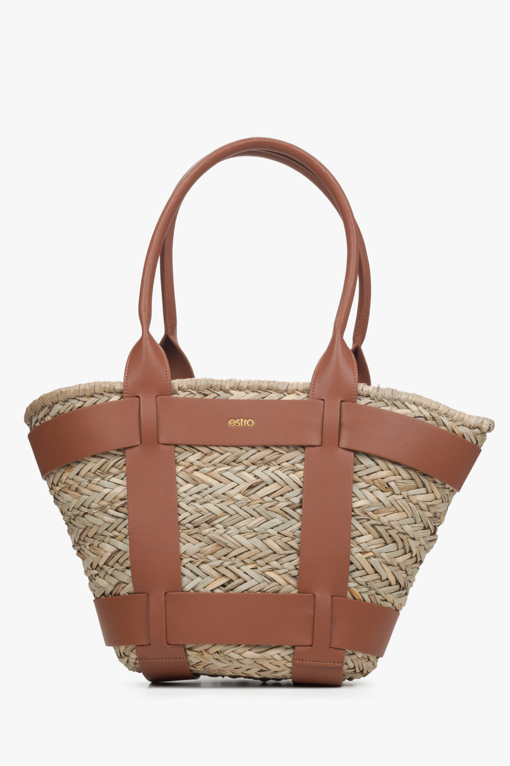 Women's Beige-Brown Straw Woven Shopper Bag Estro ER00115486.