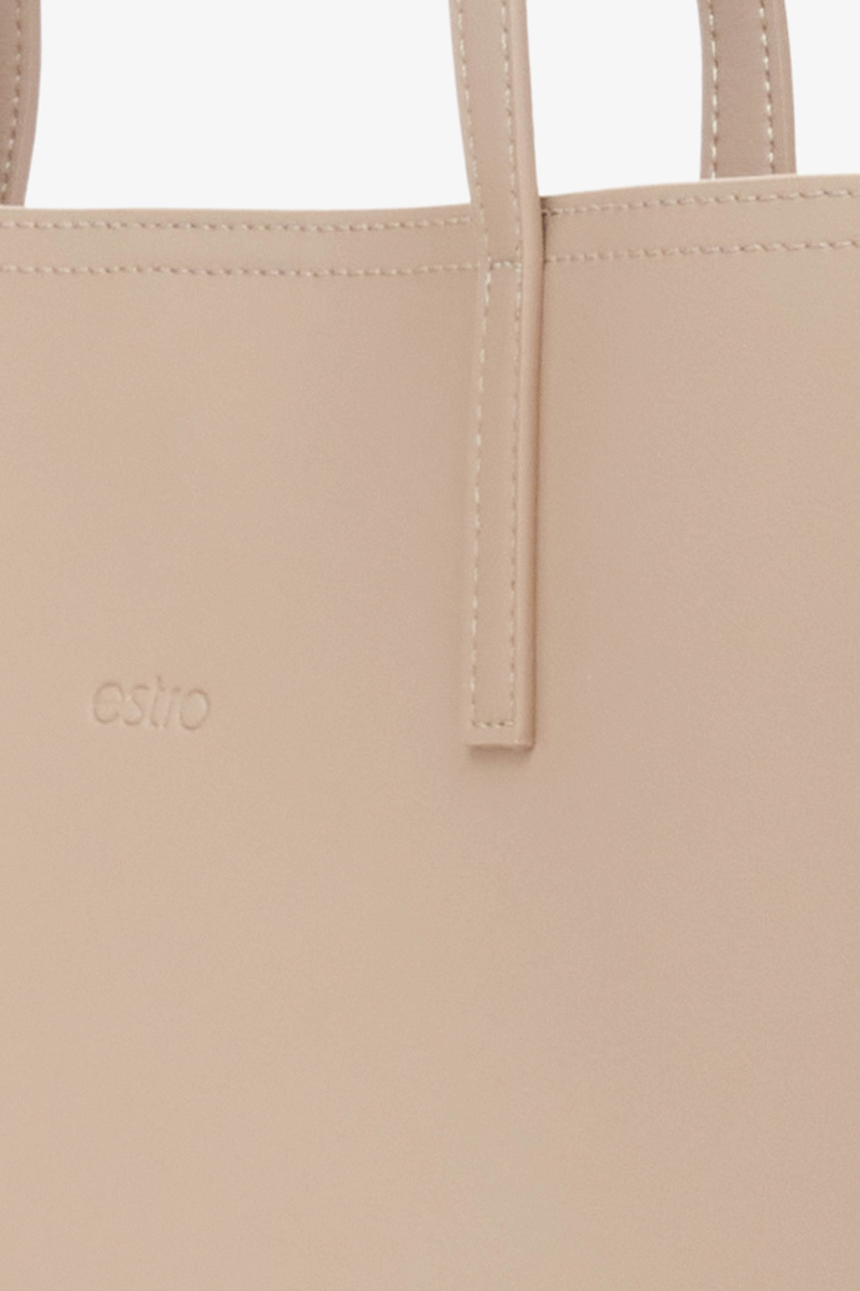 Women's beige shopper bag - close-up of the details.