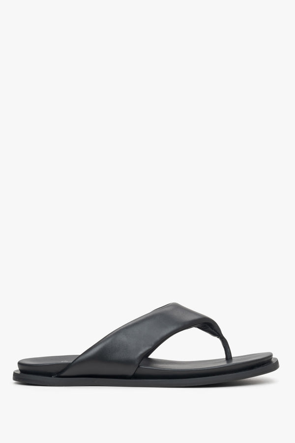 Women's Black Leather Thong Slide Sandals Estro ER00115211.