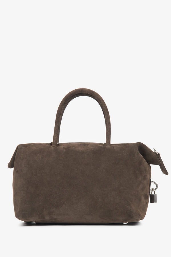 Dark brown women's satchel handbag, crafted from premium Italian natural velour, from Estro.