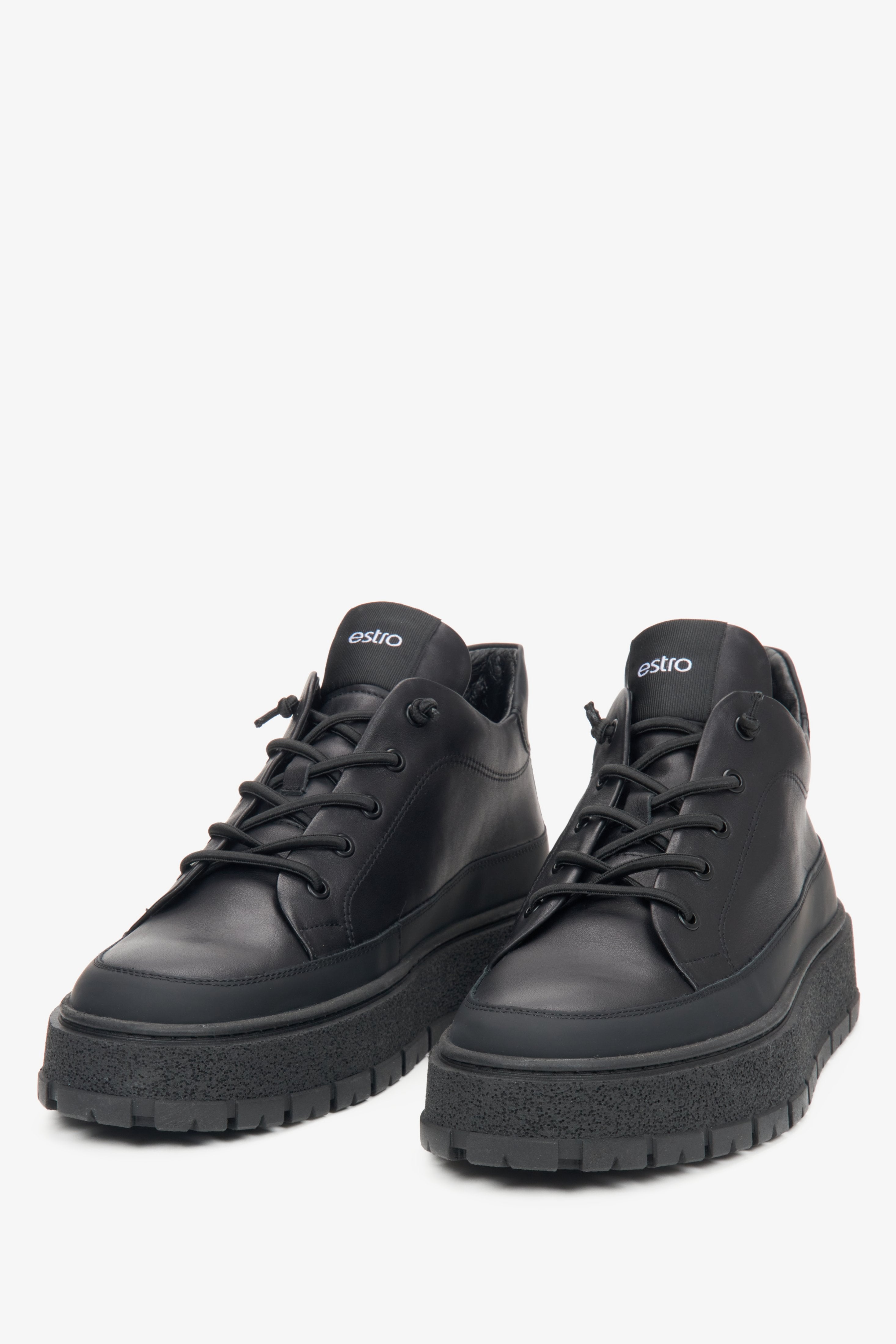 Black leather men's sneakers by Estro.