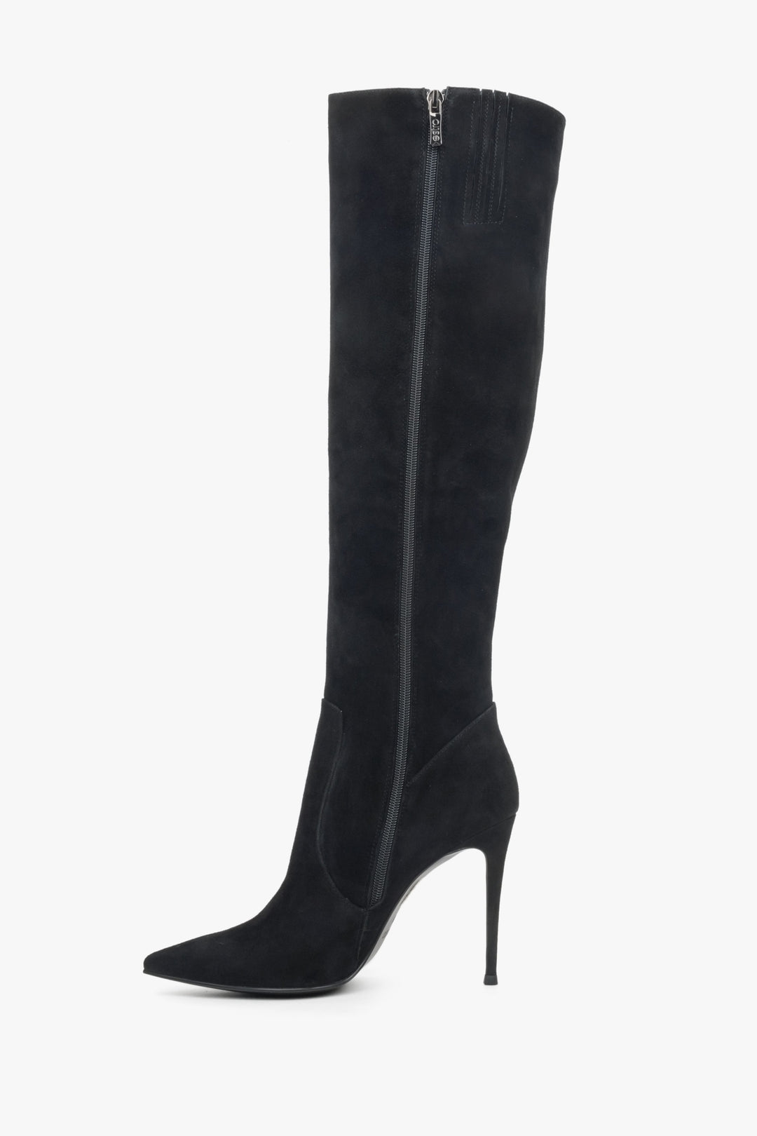Black stretchy velour knee-high boots Estro - shoe profile.