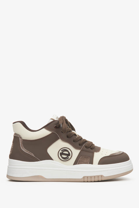 Women's leather high-top sneakers in brown and beige by Estro - shoe profile.