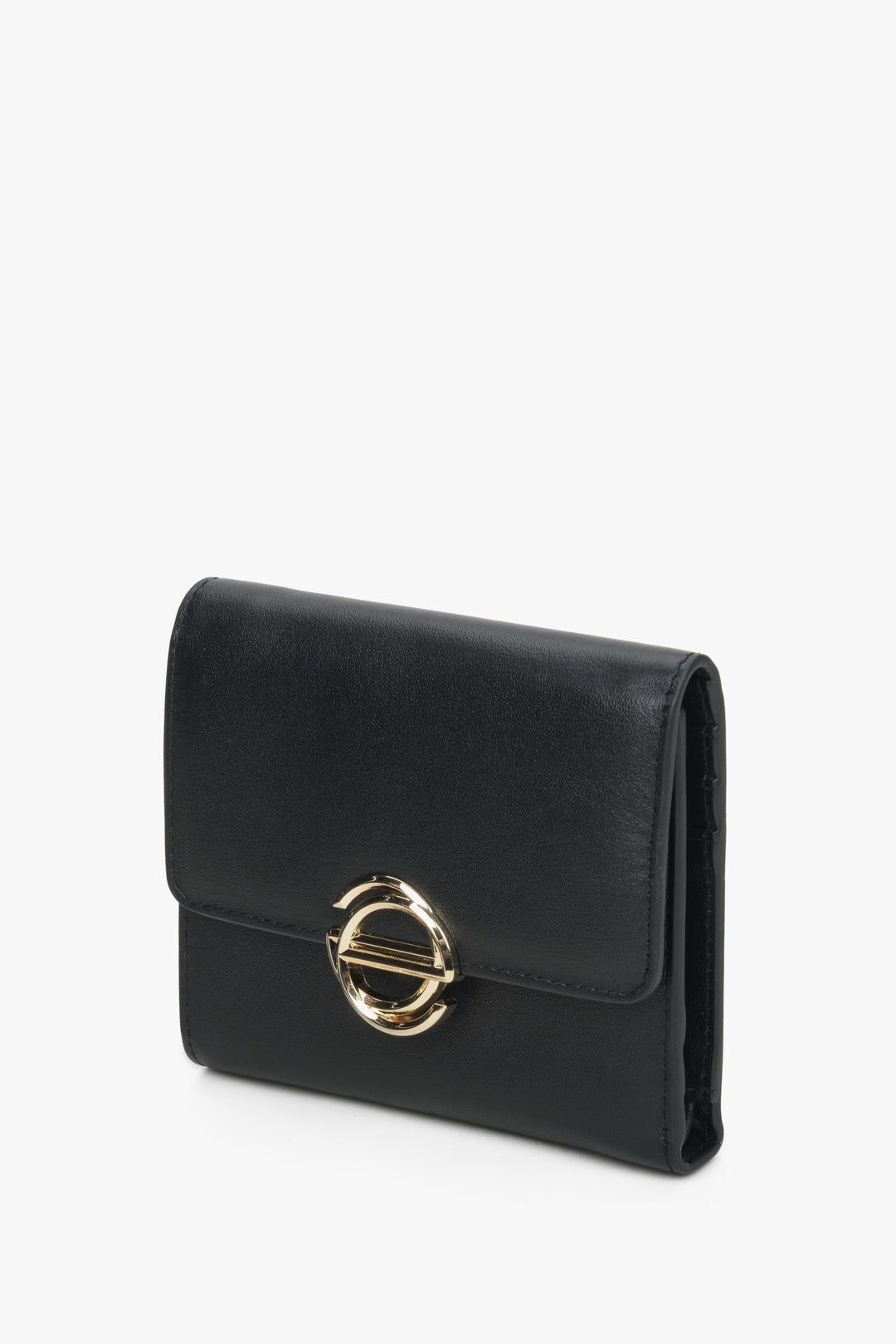 Women's small black wallet made of genuine Leather with golden embellishments by Estro.