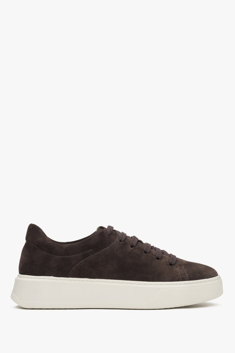 Women's Dark Brown Low-Top Sneakers made of Premium Italian Genuine Velour Estro ER00115698.