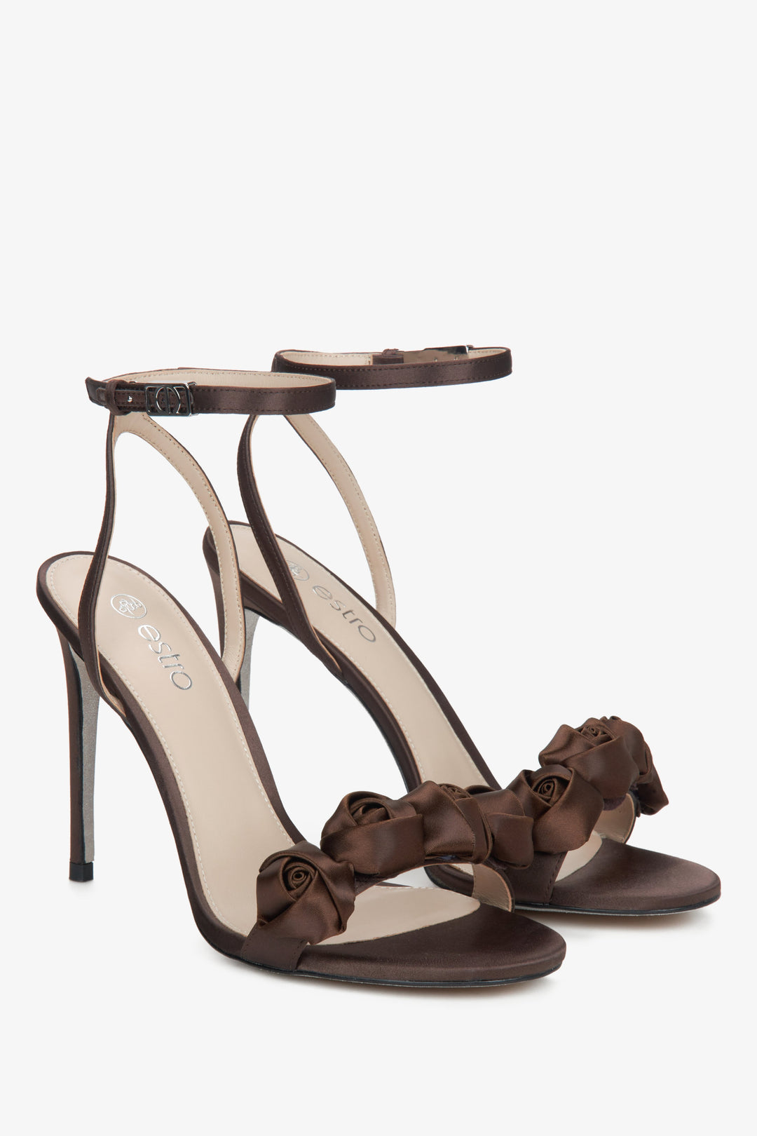 Women's dark brown high heel sandals by Estro.