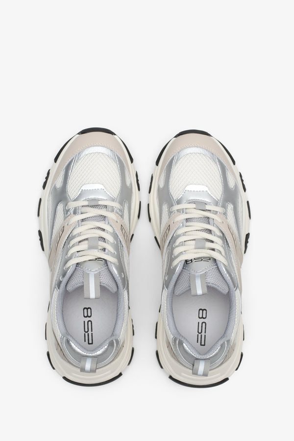 ES8 women's sneakers in milky beige-silver color - top view presentation of the model.