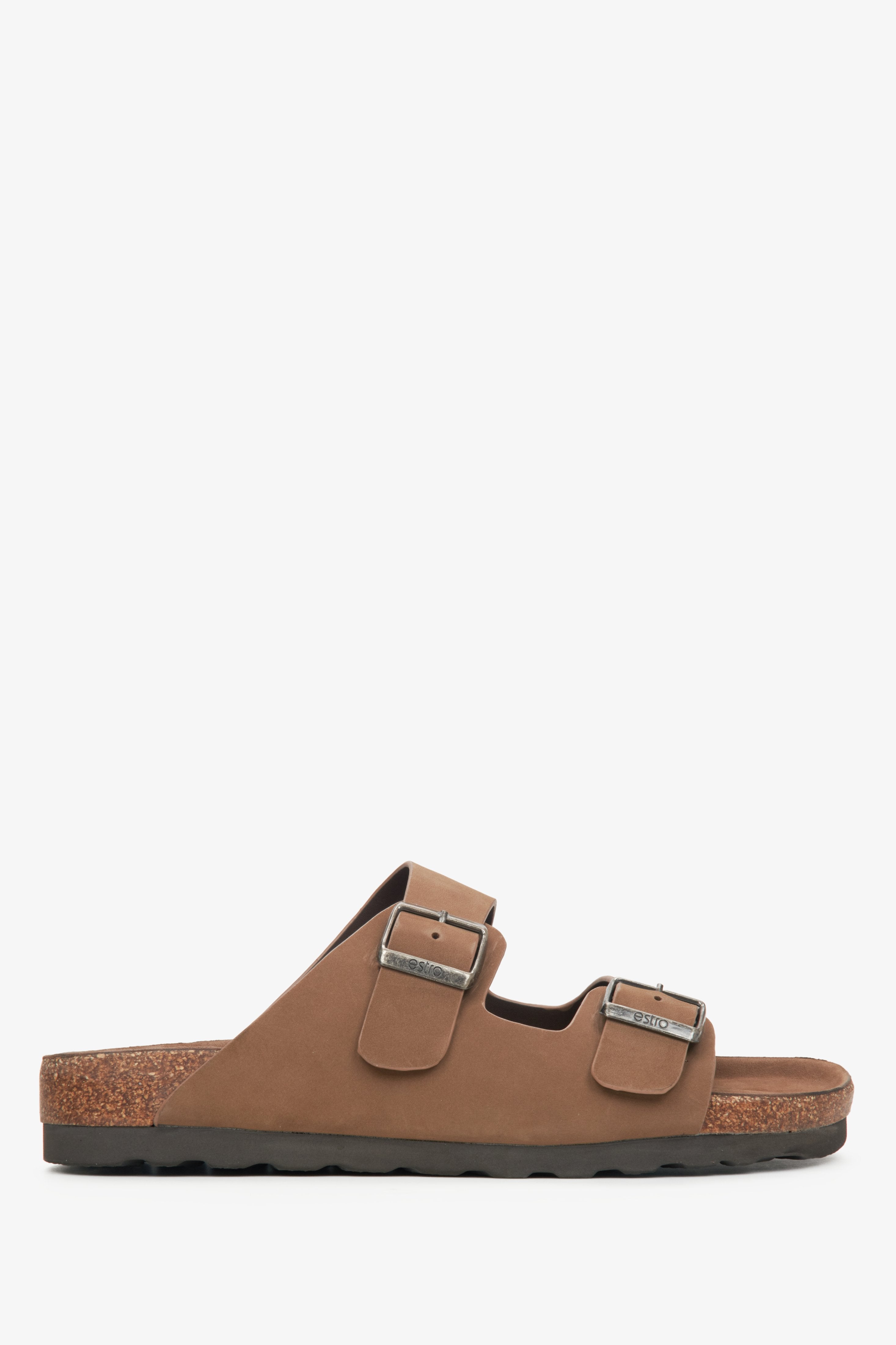 Men's Brown Nubuck Slide Sandals with Thick Straps Estro ER00115491.