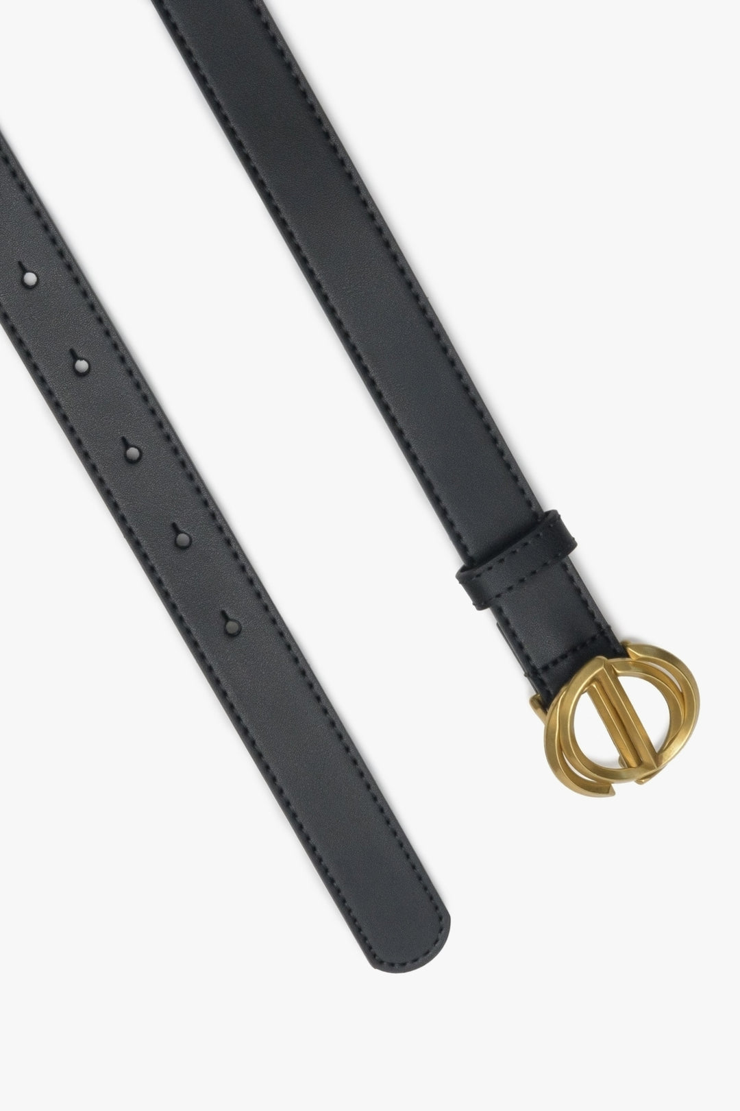 Black Women's Leather Belt with Gold Buckle Estro ER00113359.