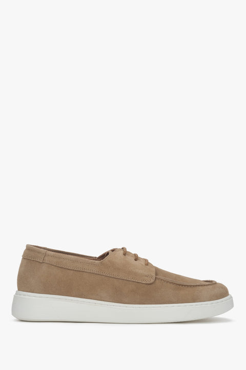 Men's Beige Derby Shoes made of Genuine Velour Estro ER00117608.