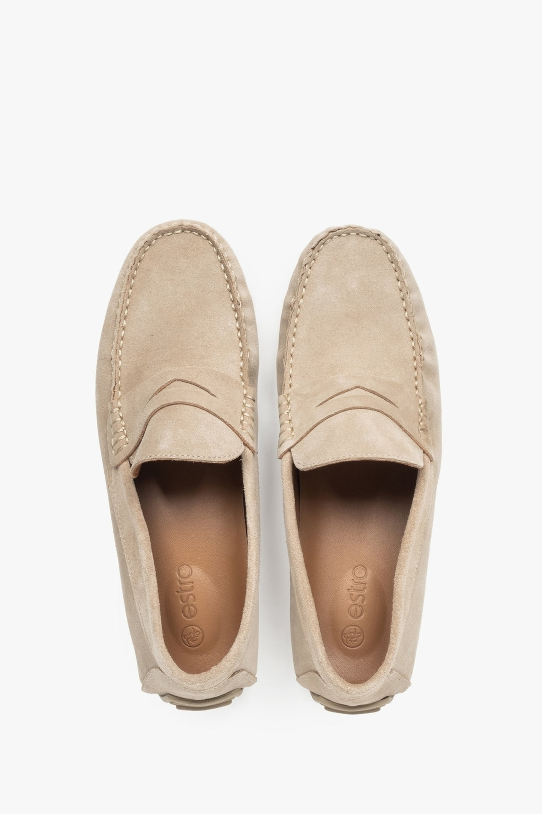 Stylish men's loafers in beige natural velour.