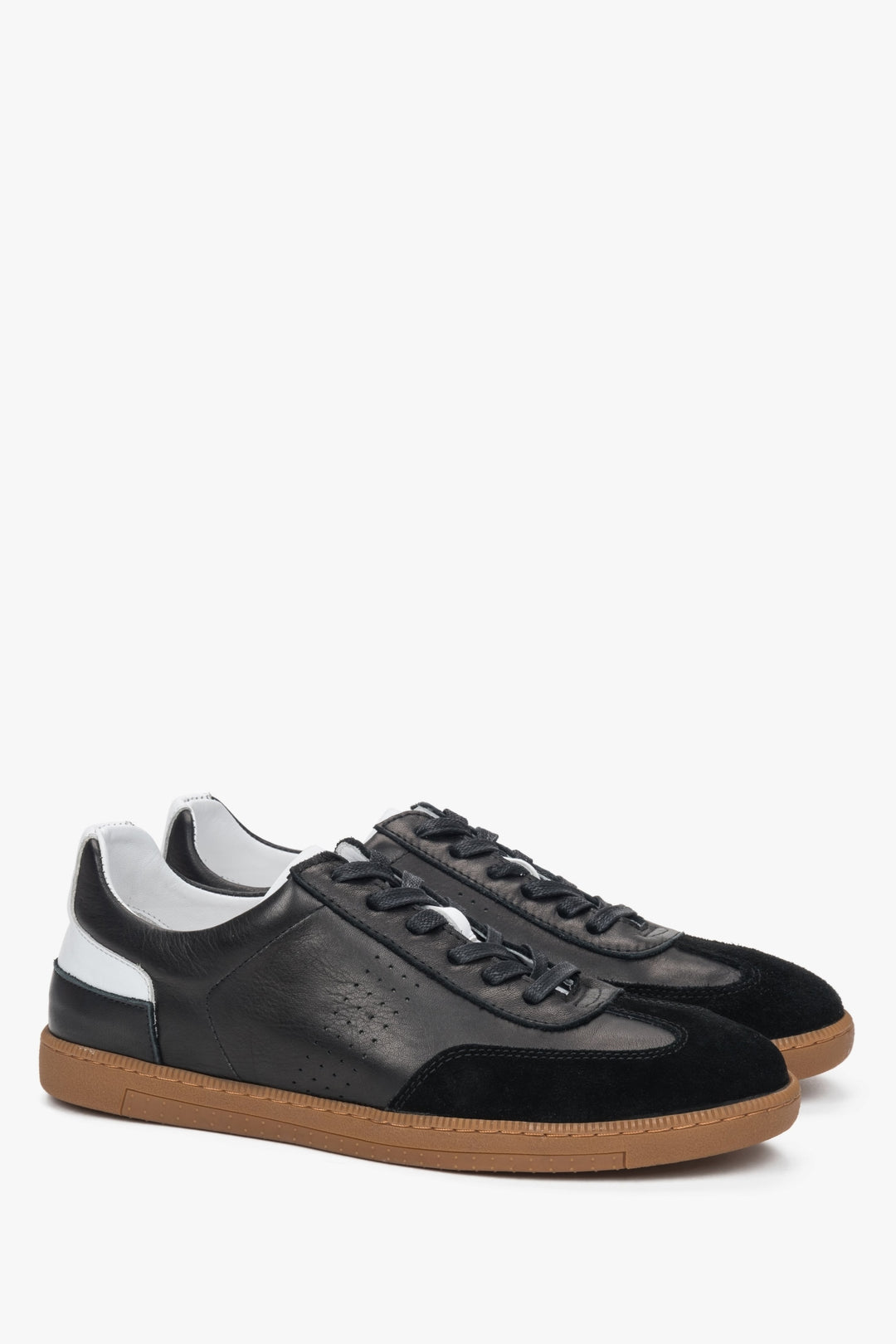 Black men's sneakers made from genuine leather and velour.
