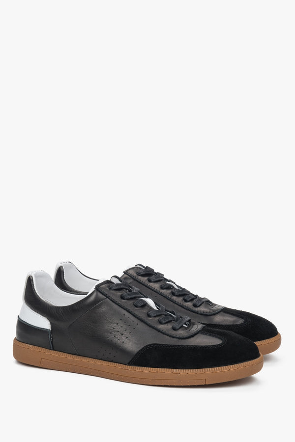 Black men's sneakers made from genuine leather and velour.