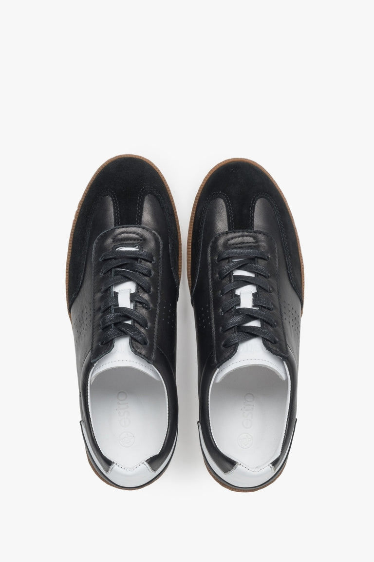 Stylish black men's sneakers made from a combination of genuine leather and velour.