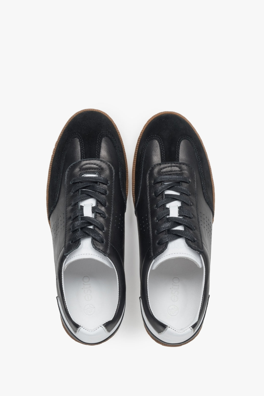 Stylish black men's sneakers made from a combination of genuine leather and velour.