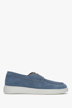 Men's Blue Derby Shoes made of Genuine Velour ER00117607.