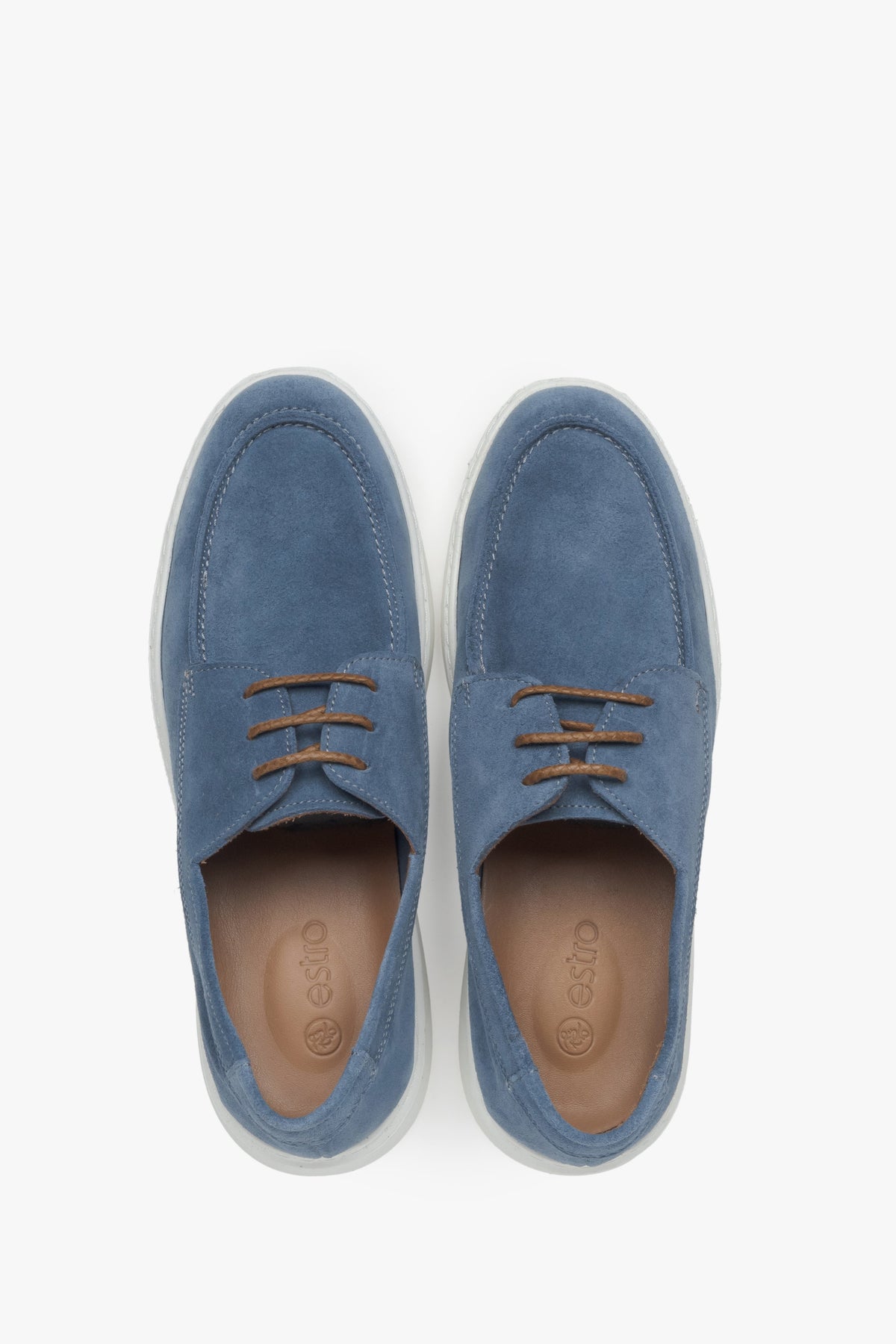 Classic men's derby shoes made of blue velour.