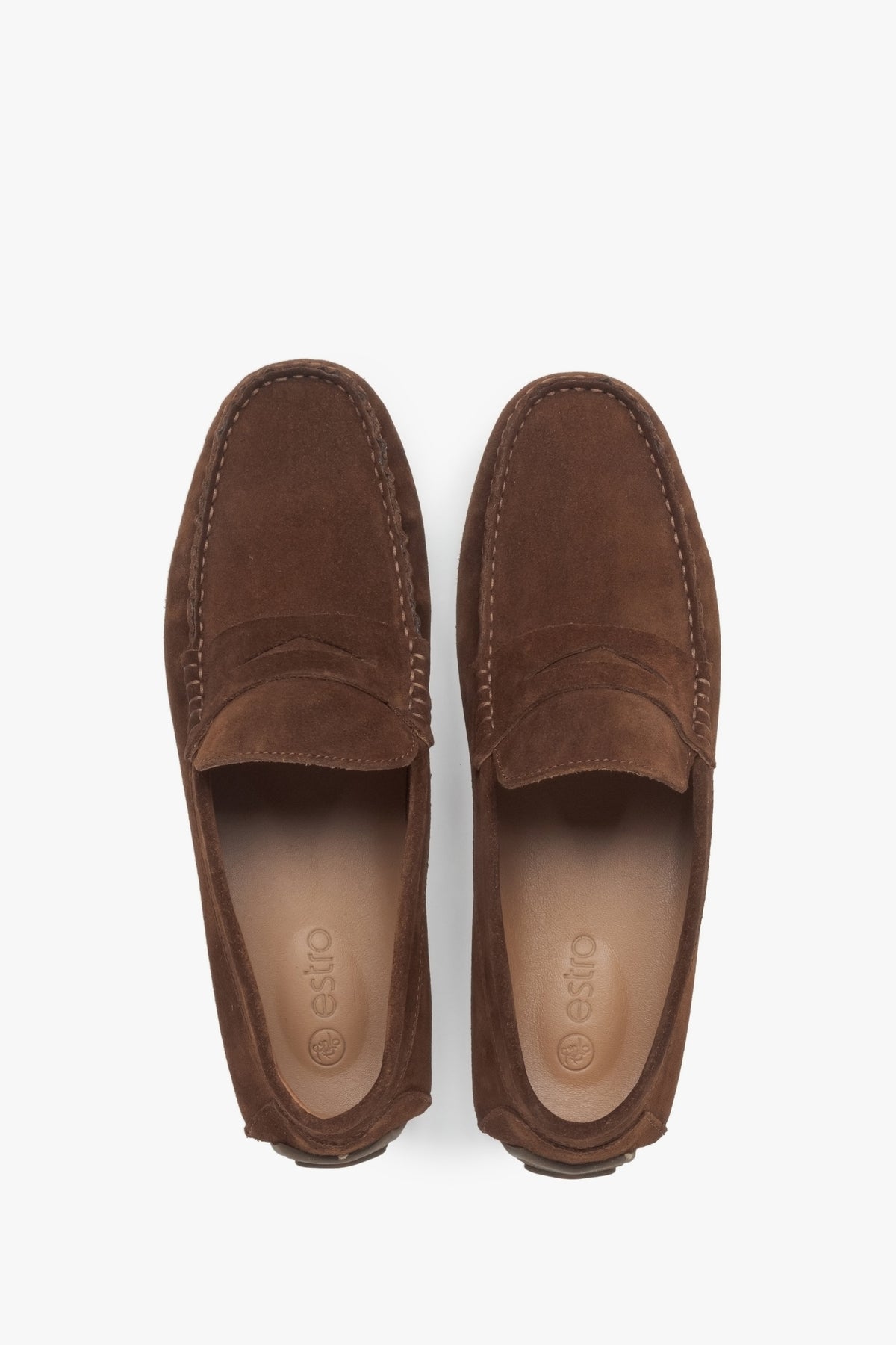 Stylish men's loafers in dark brown natural velour.