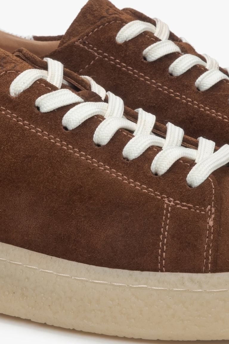 Classic men's sneakers made of natural velour in dark brown.