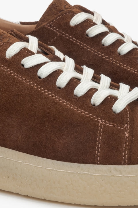 Classic men's sneakers made of natural velour in dark brown.