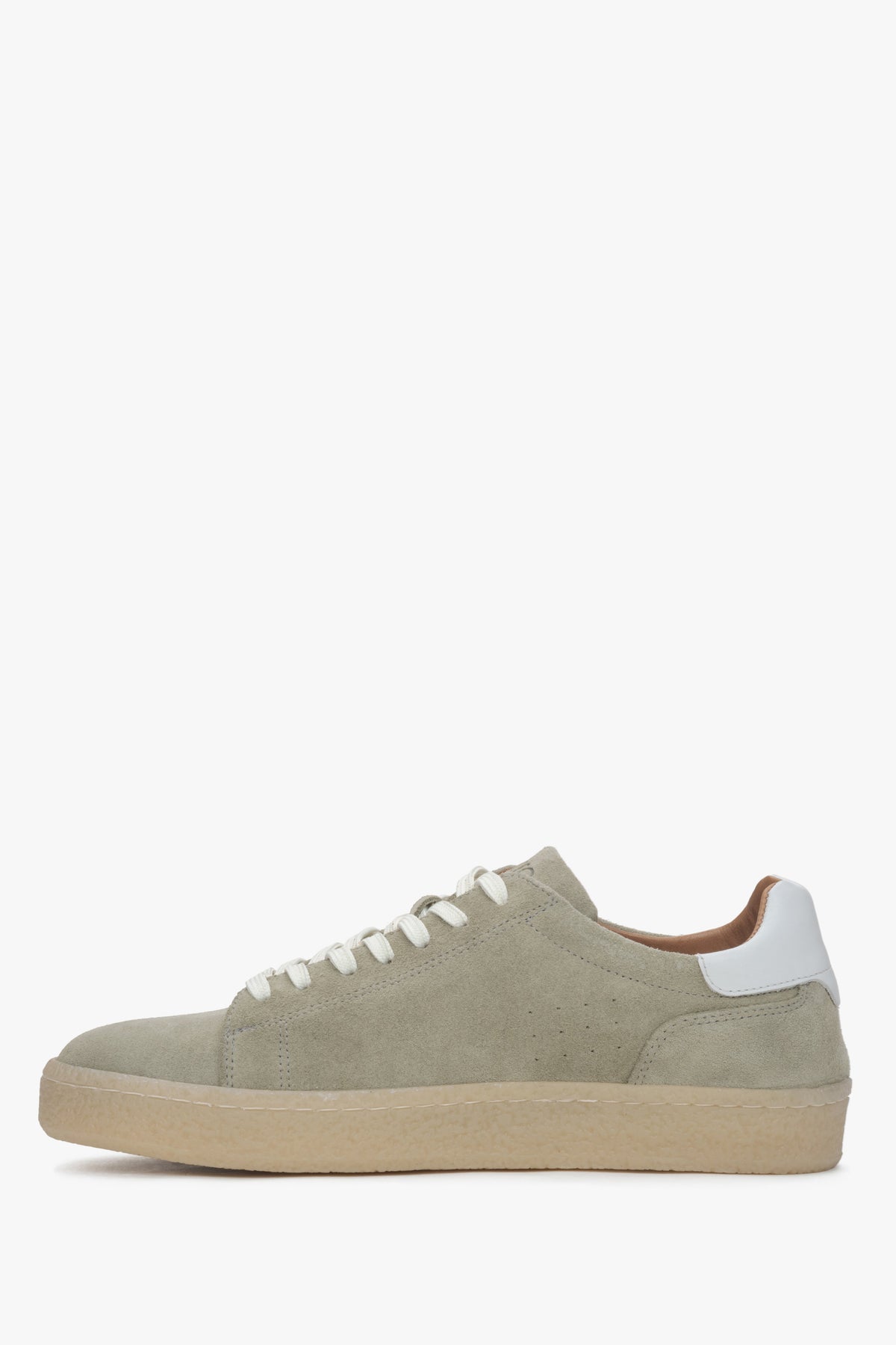 Men's sneakers made of light green natural velour.