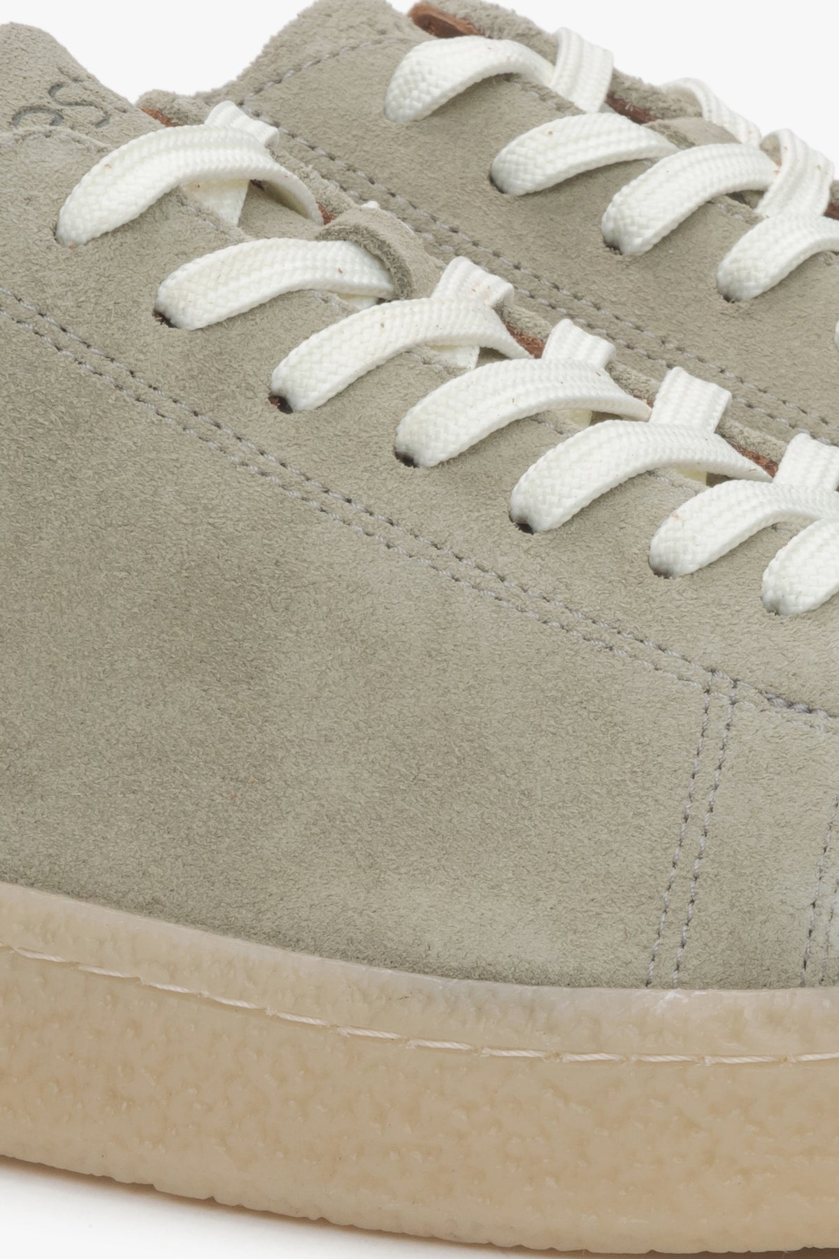 Men's sneakers made from soft, light green natural velour.