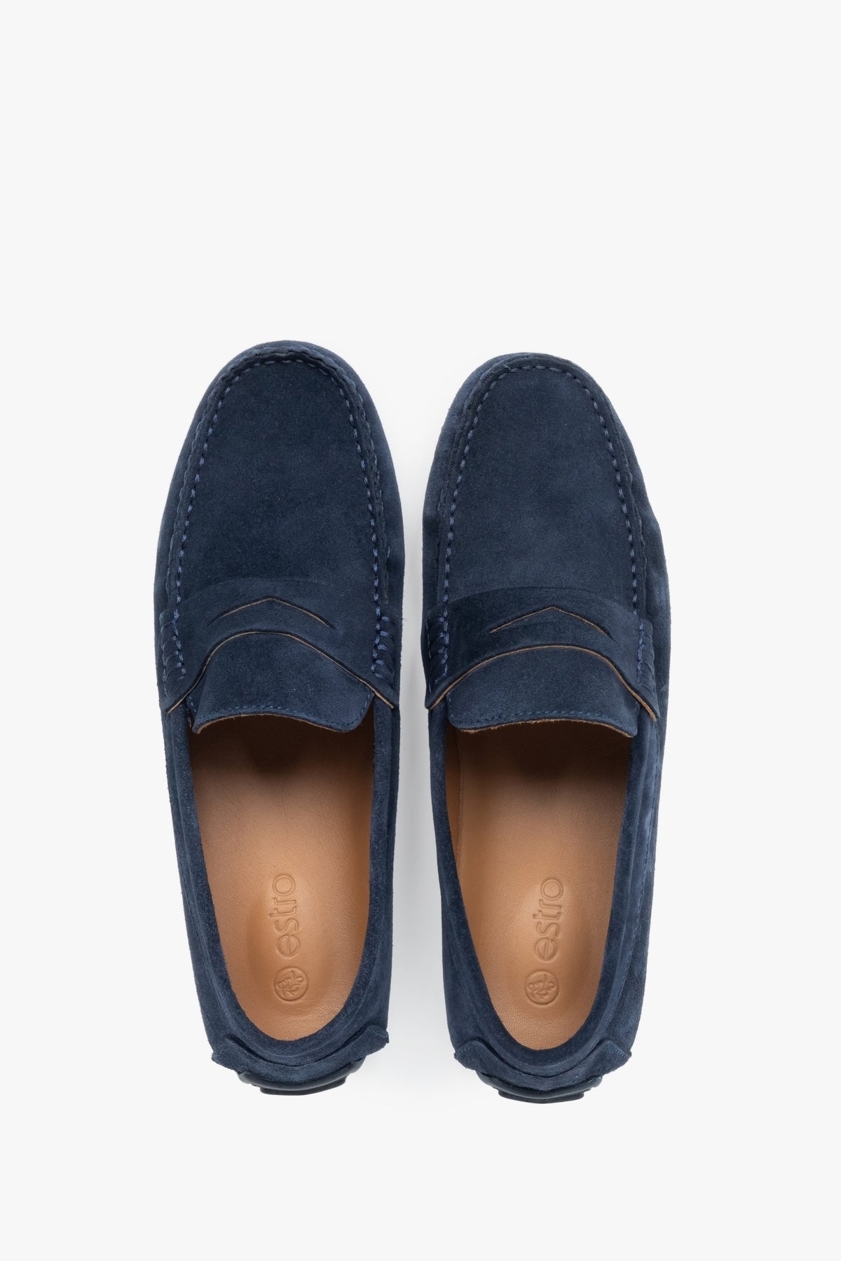 Stylish men's loafers in navy blue natural velour.
