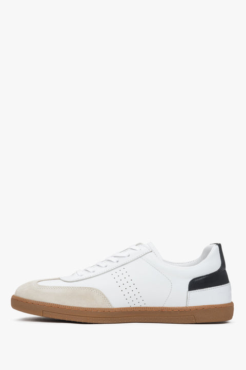 White men's sneakers made from a combination of leather and velour.