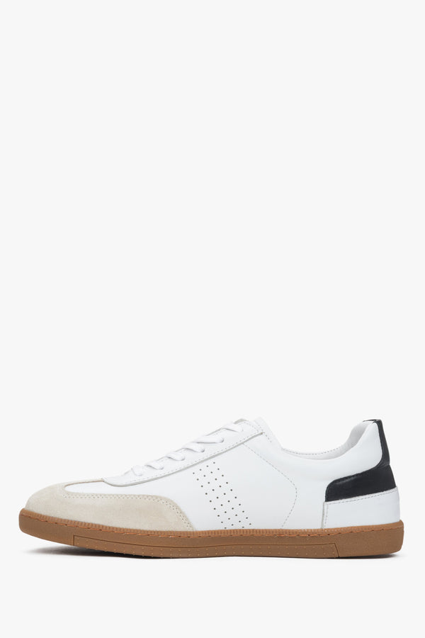 White men's sneakers made from a combination of leather and velour.