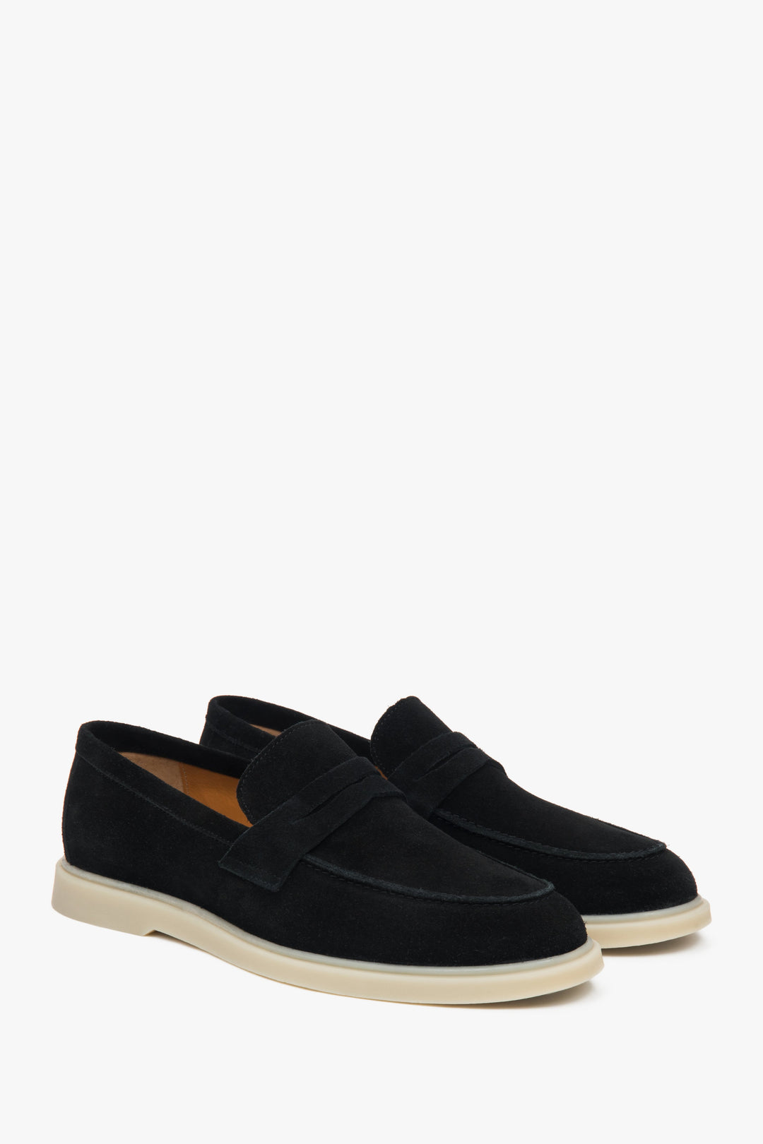 Elegant black men's loafers by Estro, crafted from premium Italian natural velour.