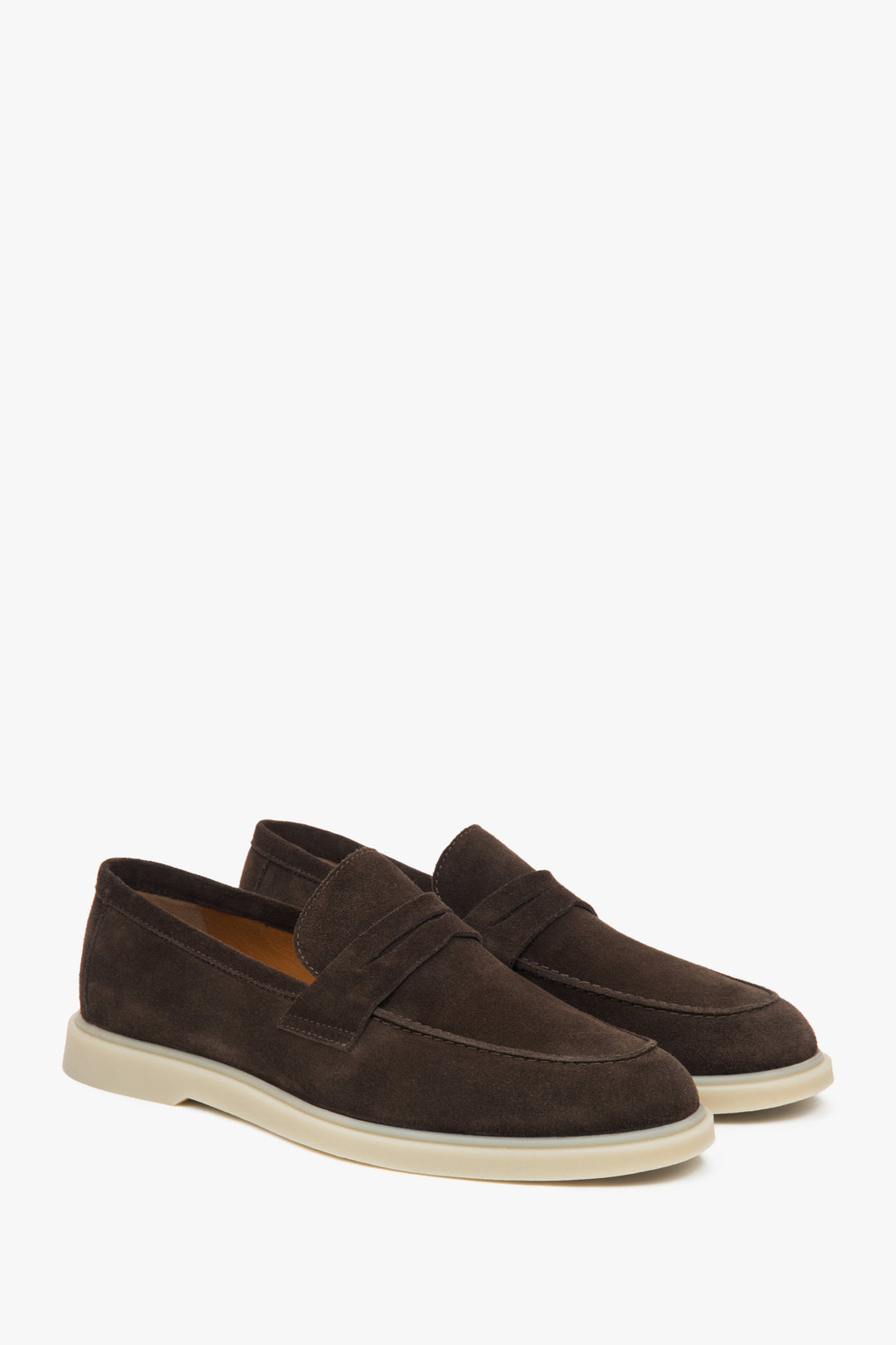 Elegant dark brown men's loafers by Estro, made from premium Italian natural velour.