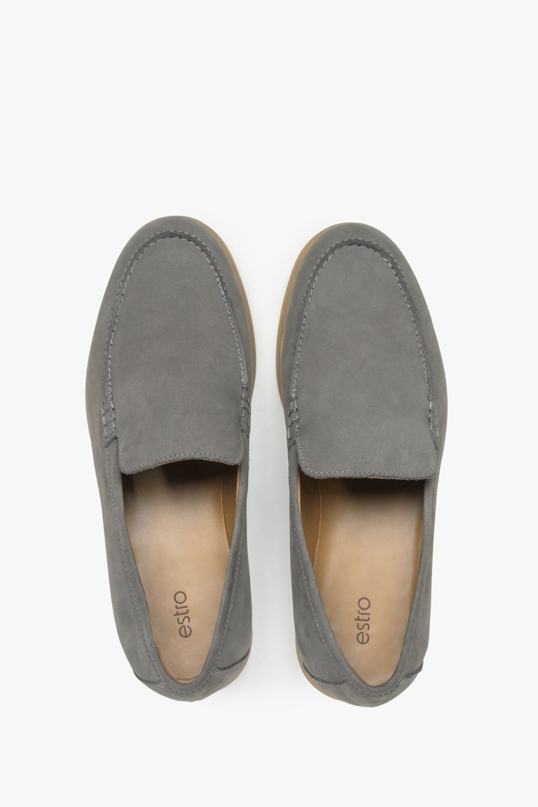 Italian men's loafers by Estro in a gray shade – perfect for everyday wear, made of soft and durable natural nubuck.