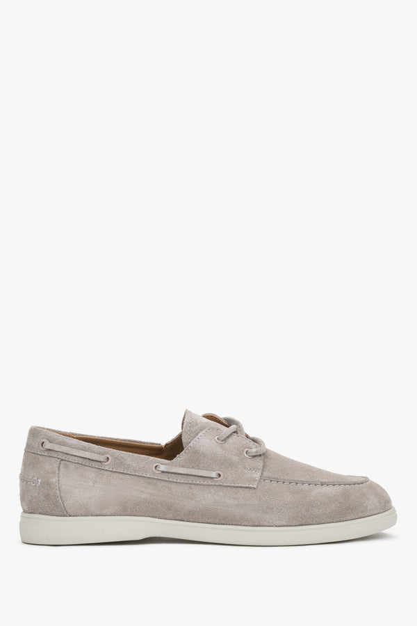Men's Beige Boat Loafers made of Premium Italian Genuine Velour Estro ER00119615.