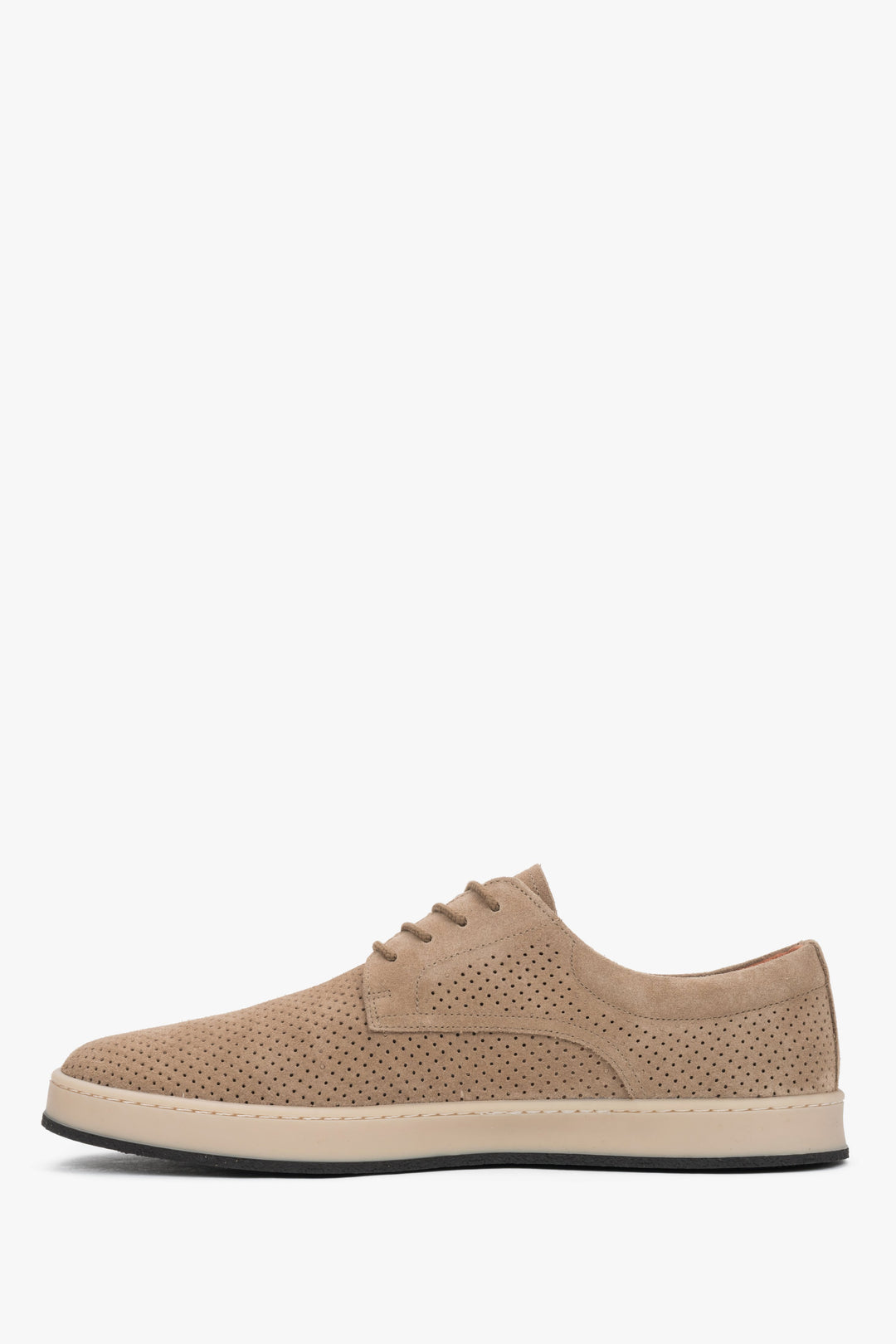 Elegant beige perforated leather shoes for men, perfect for summer.