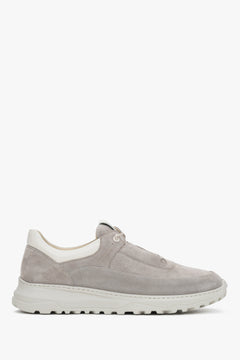 Men's Beige Sneakers in Premium Italian Genuine Velour Estro ER00119348.