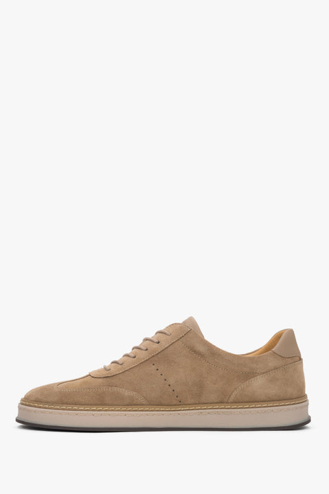 Casual beige sneakers for men crafted from genuine velour with a cushioned sole
