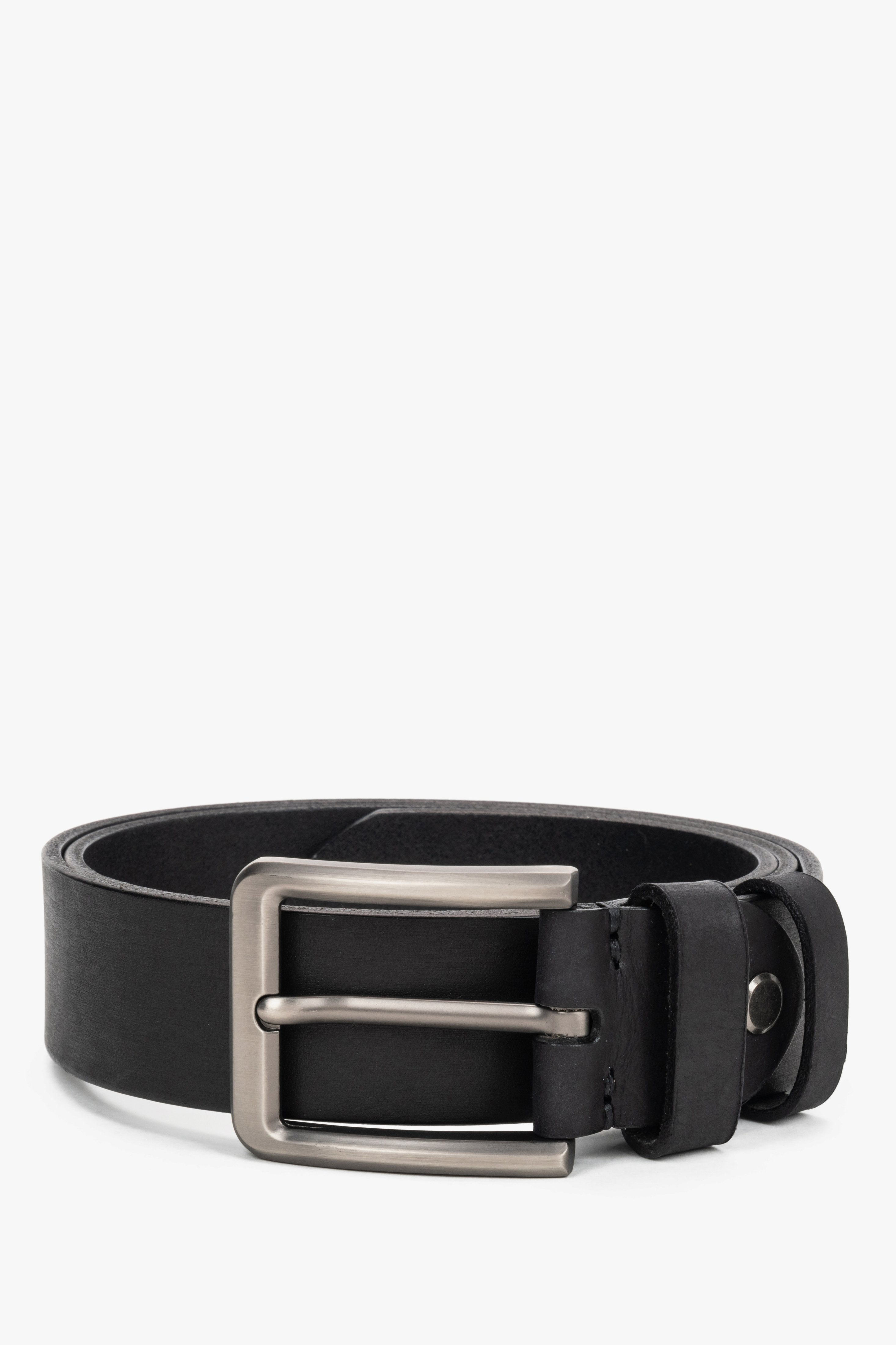 Men's Black Belt with a Silver Buckle made of Smooth Genuine Leather Estro ER00120705