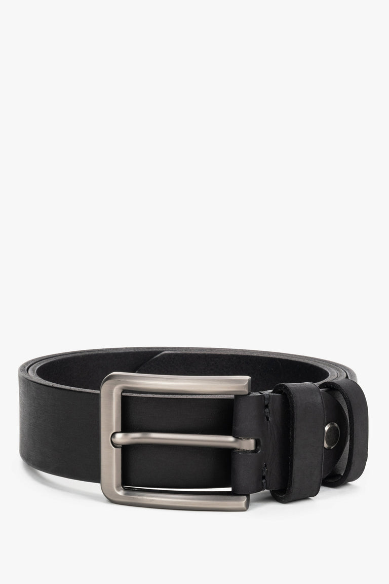 Men's Black Belt with a Silver Buckle made of Smooth Genuine Leather Estro ER00120705