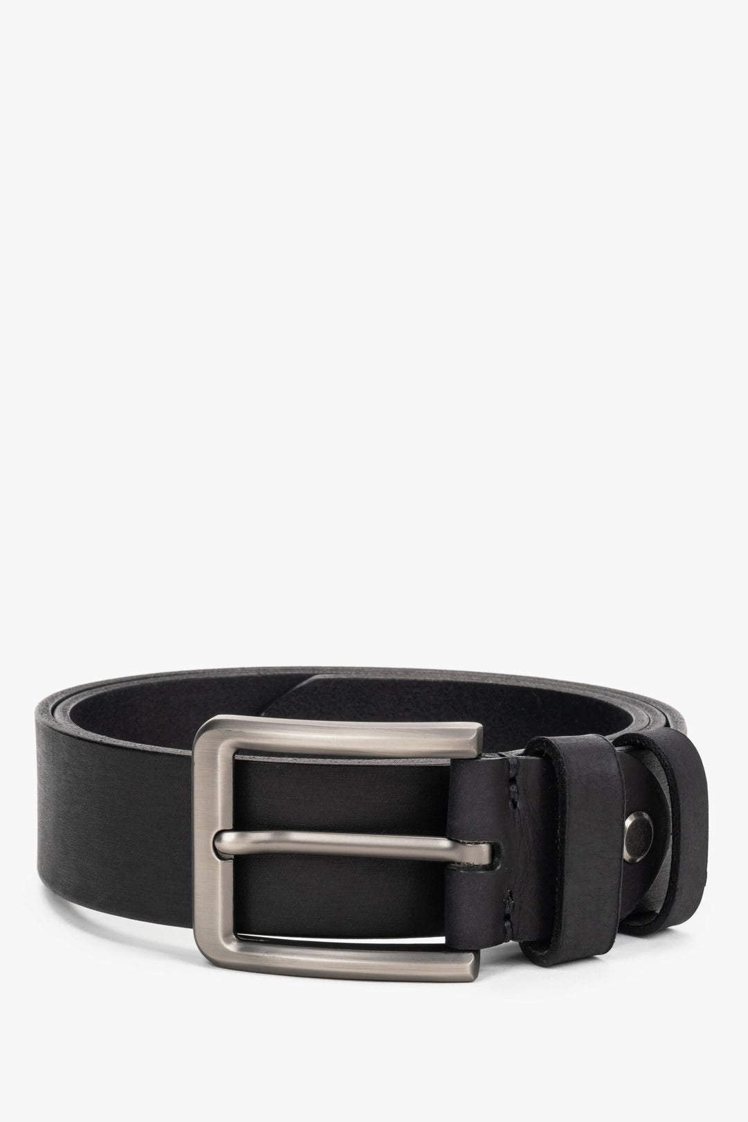 Men's Black Belt with a Silver Buckle made of Smooth Genuine Leather Estro ER00120705