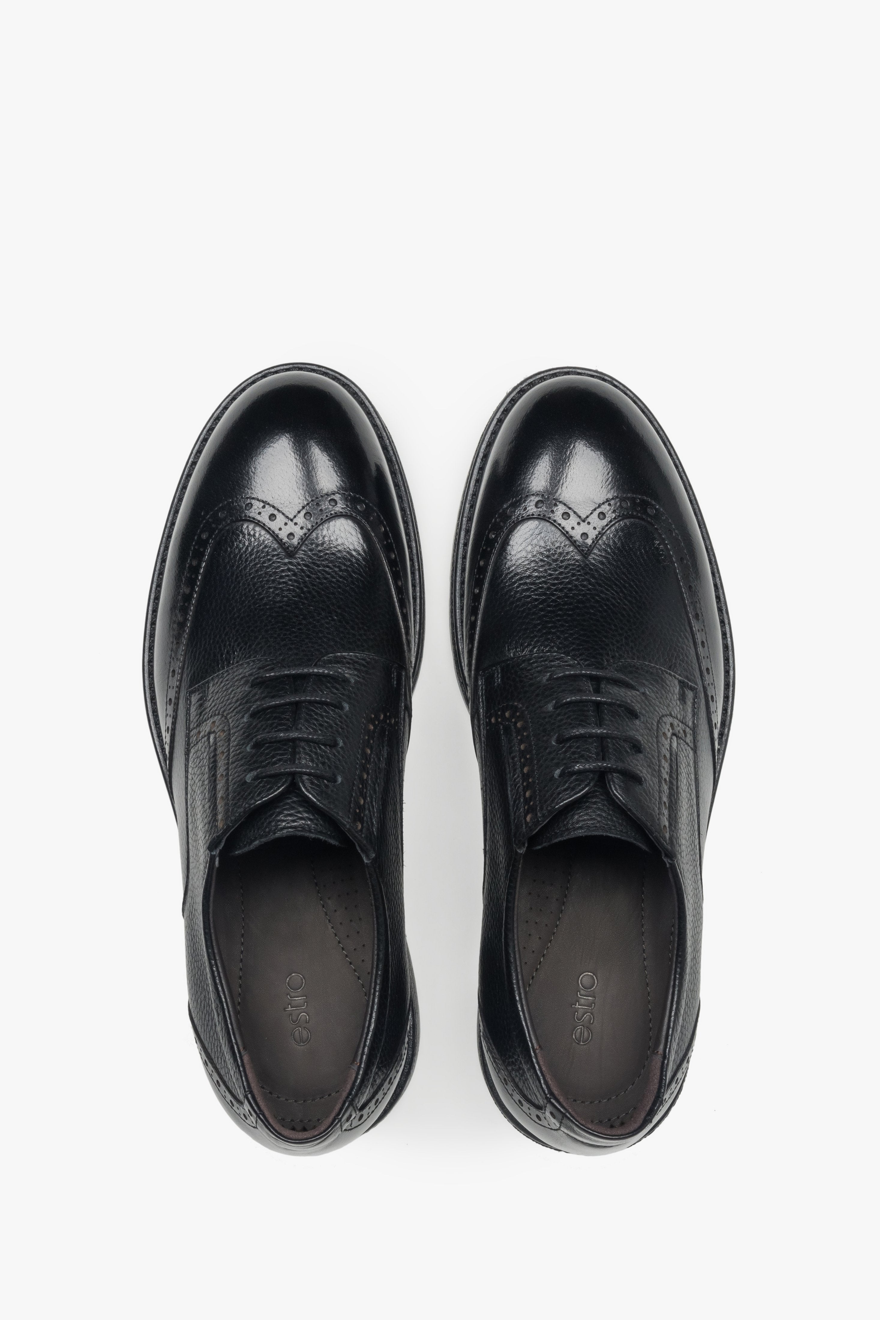 Top view showcasing detailed brogue pattern on the toe and smooth leather finish.