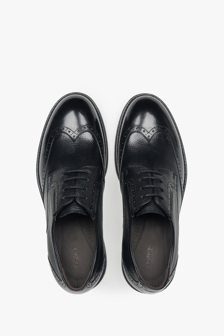 Top view showcasing detailed brogue pattern on the toe and smooth leather finish.