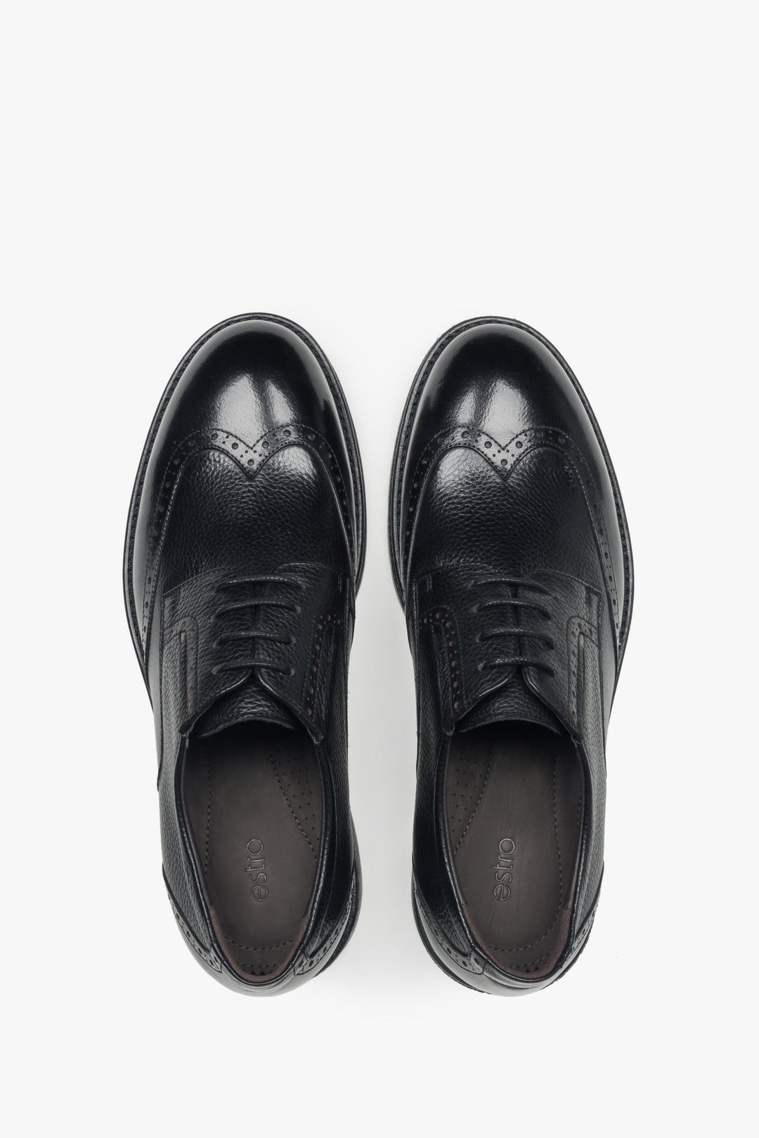 Top view showcasing detailed brogue pattern on the toe and smooth leather finish.