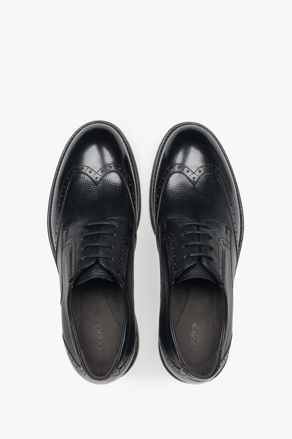 Top view showcasing detailed brogue pattern on the toe and smooth leather finish.
