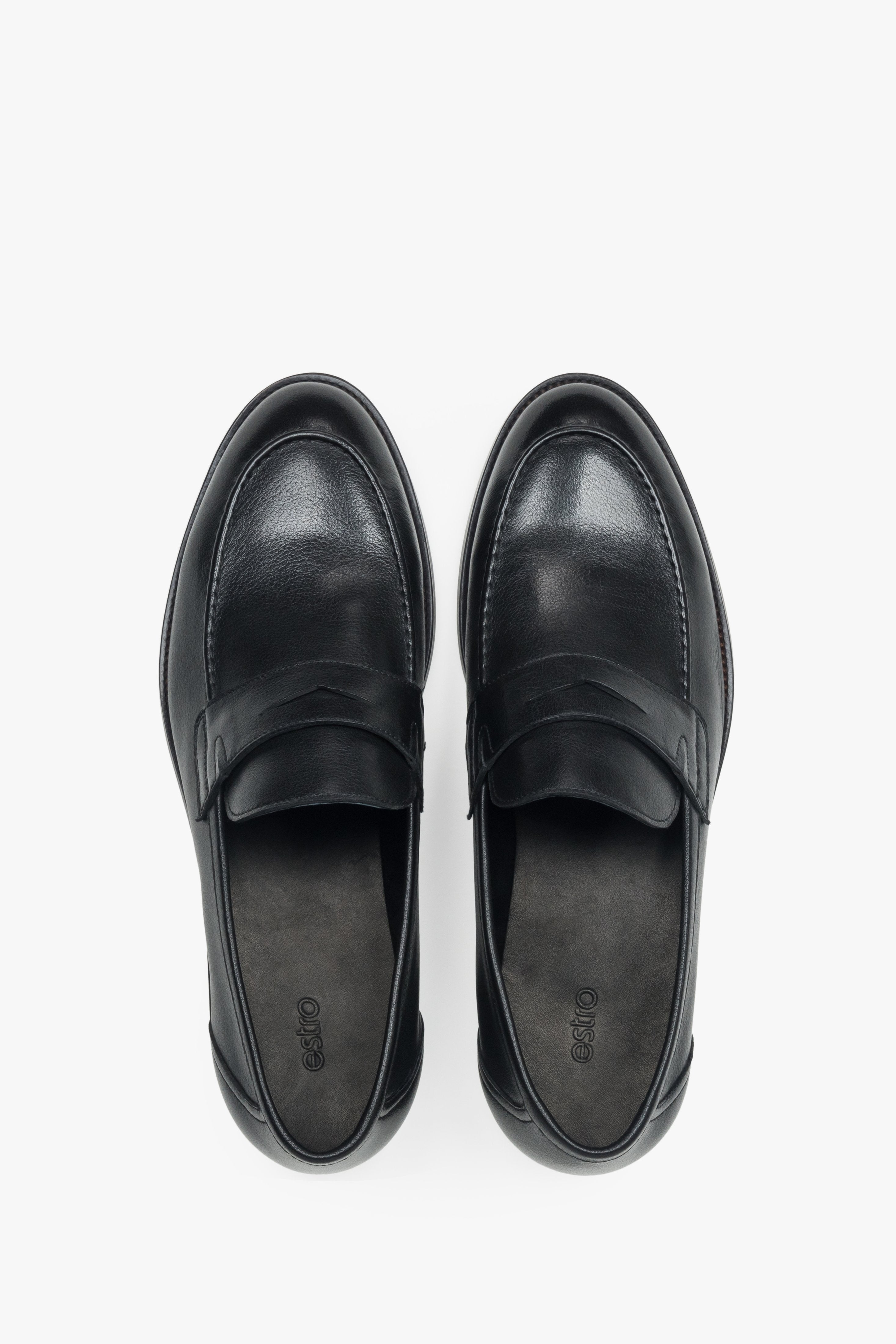 Men’s loafers, black, classic, in genuine leather, Estro.