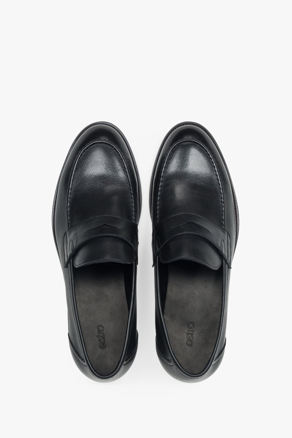 Men’s loafers, black, classic, in genuine leather, Estro.