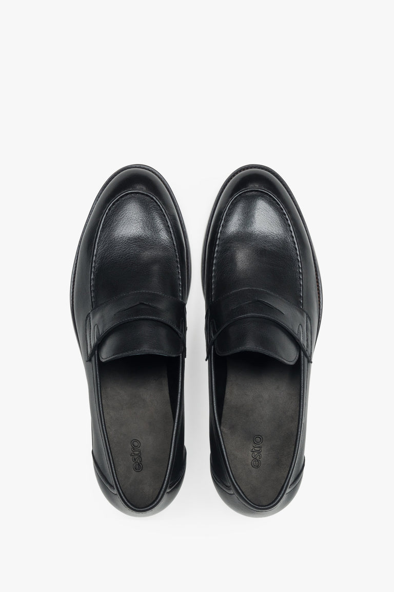 Men’s loafers, black, classic, in genuine leather, Estro.