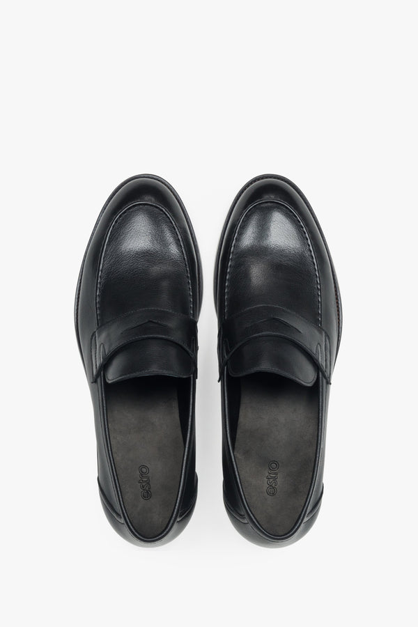 Men’s loafers, black, classic, in genuine leather, Estro.